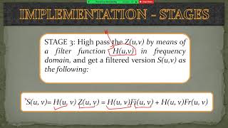 IMPLEMENTATION STAGES OF HOMOMORPHIC FILTERING [upl. by Patrizia]