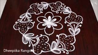 simple and easy flower rangoli for new year 2019  9 dots margazhi kolam  sankranthi muggulu [upl. by Otrebireh147]