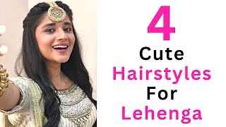 4 Cute and Easy Hairstyles For Lehenga  Open Hair Hairstyles [upl. by Yenoh366]