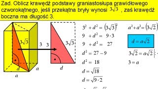 Oblicz krawędź podstawy graniastosłupa prawidłowego czworokątnego  Zadanie  Matfiz24pl [upl. by Aihcrop]