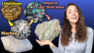 Metamorphism of Pure vs Impure Carbonates Marbles vs CalcSilicates  GEO GIRL [upl. by Bertine]