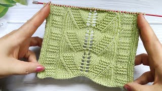 Leaf Stitch Knit Pattern  Blattmuster stricken  Punto Foglie ai ferri  Point Feuilles au Tricot [upl. by Chace53]