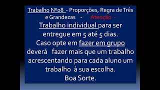 Nº08Trabalho Individual Regra de três Proporção e Grandezas GDP e GIPProfGeremias [upl. by Anauqat528]