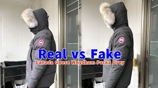 Real vs Fake Canada Goose Wyndham Parka Grey with Red Badge [upl. by Latimer561]