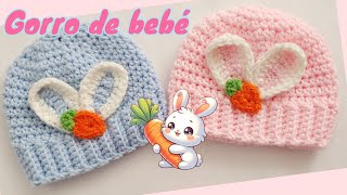 Gorro para bebé en crochet 🐰🥕 Gorro para recién nacido fácil paso a paso [upl. by Fayina760]