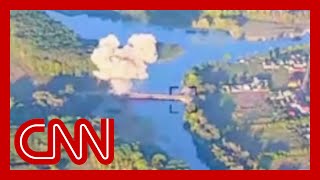 Dramatic video shows Ukrainian troops blowing up bridge in Kursk region [upl. by Florella819]