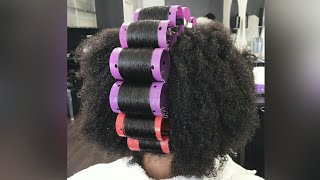 Roller Set Natural Hair  How To Straighten Natural Hair Without Heat Damage  How To Roller Set [upl. by Hanad]