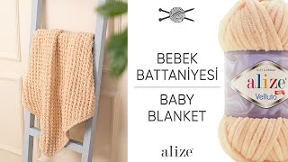 Alize Velluto ile Bebek Battaniyesi • Baby Blanket • Детское Одеяло [upl. by Alekram387]