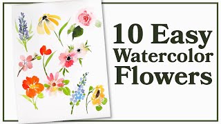 Easiest Way to Paint TEN Flowers with Watercolor [upl. by Harli508]