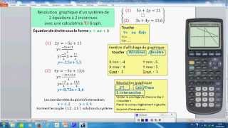 Résolution graphique dun système de 2 équations à 2 inconnues avec TI Graph [upl. by Jenilee]