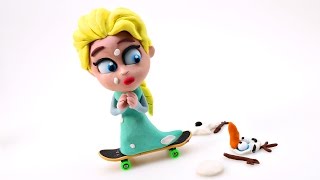 OLAF vs SKATEBOARDING ELSA stop motion Play doh Frozen Color Changing Dolls amp Surprise Eggs [upl. by Ahsiela]