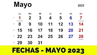 ➥ CALENDARIO MAYO 2023  FECHAS MES DE MAYO 2023 [upl. by Notsur]