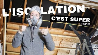 Isolation LAINE DE BOIS et BIOFIB fenêtres de toit parevapeur  ça avance à létage   Réno EP23 [upl. by Rexfourd]