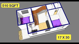 17 X 30 HOUSE DESIGN II 17 X 30 GAHR KA NAKSHA II 2 BHK HOUSE PLAN [upl. by Brass]