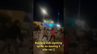 Running club warming up for an evening 2 mile run [upl. by Eelynnhoj]