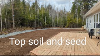 Back yard expansion Part 4 topsoil and seed [upl. by Dnalel]