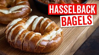 HASSELBACK BAGEL met knoflookboter en mozzarella van de BBQ [upl. by Hersch253]