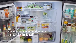 Bespoke 4Door French Door Refrigerator  Slidein Shelf  Samsung [upl. by Adnicaj]