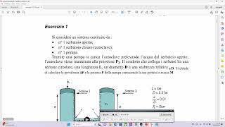 ESERCIZI FLUIDODINAMICA E PERDITE DI CARICO DISTRIBUITE E CONCENTRATE [upl. by Earl545]