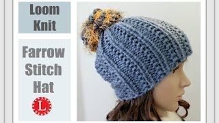 How to Loom Knit a Hat with out a Brim Farrow Stitch Beanie Round Loom [upl. by Latashia]