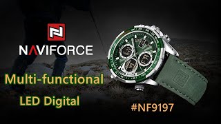 NAVIFORCE Watch the latest design Multifunctional mens watch NF9197 LED digital quartz watch [upl. by Lenneuq]