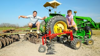 Hudson Digs Toys out of the Dirt with Kids Tractor  Tractors for kids [upl. by Atihcnoc920]