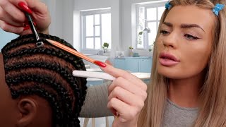 ASMR scratching your scalp between your itchy braids using random objects 💙 hair play roleplay [upl. by Sharon266]