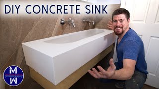 DIY Concrete Sink amp Countertop ll Small Bathroom Renovation [upl. by Nylirrej]