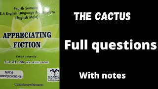 CALICUT UNIVERSITY 4TH SEM APPRECIATING FICTIONTHE CACTUSFULL QUEST ANSWERS [upl. by Zahavi]