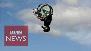 Wheelz does double back flip in a wheelchair  BBC News [upl. by Eldora]