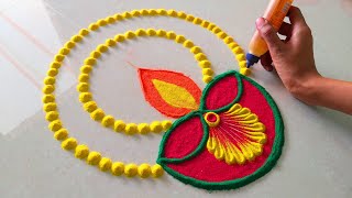 Diwali Diya Rangoli Design With Tricks 2024 इस तरह बनाये  Beautiful Diya Rangoli  Latest Rangoli [upl. by Ilene]