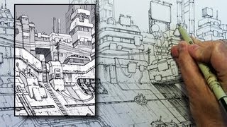 Inking Time Lapse Dystopian Cityscape from quotBrodys Ghostquot [upl. by Ellah963]