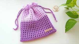 DIY Crochet Net Pouch  Crochet Mini Bag  Drawstring Bag Free Crochet Pattern  ViVi Berry DIY [upl. by Ping]