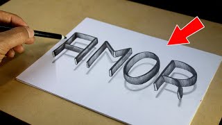 🔥 Dibujos 3D a Lapiz  Aprede como Dibujar Letras Flotantes  AMOR   Easy Art amor [upl. by Yevi]