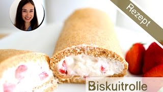 Gesunder Kuchen  Backen  Biskuitrolle  einfaches Rezept zum Abnehmen  Kalorienarm naschen [upl. by Sacken]