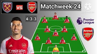 West Ham vs Arsenal  Potential Line Up Arsenal Matchweek 24 Premier League 20232024 [upl. by Aubert]