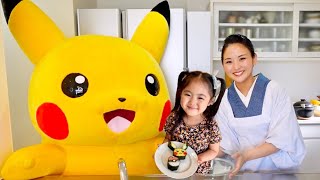 PIKACHU Came to Kimono Mom’s Kitchen Pokémon Sushi Roll  Japanese Home Cooking [upl. by Inessa]