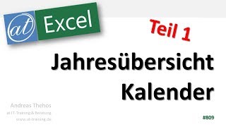 Jahresübersicht in Excel  Kalender  Teil 1  Datumsfunktionen [upl. by Sapers]