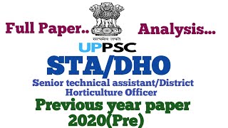 UPPSC STADHO Previous Year Question paper 2020 PreDetailed AnalysisFull Paper analysisDHOSTA [upl. by Luiza559]