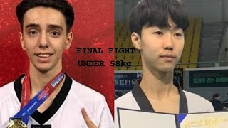 Park Tae JoonKOR🔵 VS MHajimosaeiIRI🔴 final fight of under58kg at Asian taekwondo championship [upl. by Eerolam363]