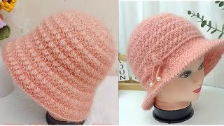 Snowflake pattern Bucket Hat Crochet Tutorial [upl. by Nyladnek]