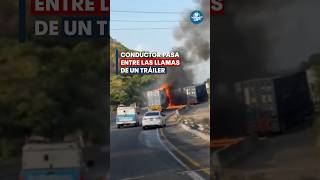 ⚠️ Conductor pasa entre las llamas de un tráiler ⚠️ ADVERTENCIA DE IMÁGENES shorts [upl. by Tamarra281]