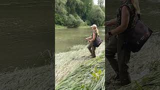 Women 🧍‍♀️ Fishing On A Small River 🐟 fishing [upl. by Einahpit]