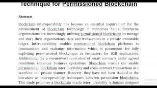 A Blockchain Oracle Interoperability Technique for Permissioned Blockchain [upl. by Kakalina392]