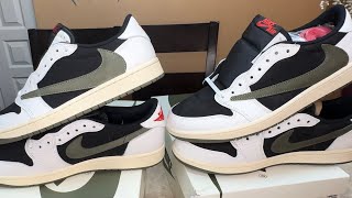 Travis Scott x Jordan 1 Low Olive Real vs Fake Unboxing Legit Check Guide [upl. by Atteiram]