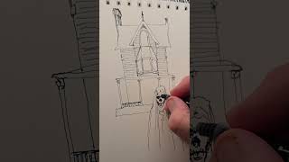 Art Juice  Ink Drawing Coffee Wash Fun hauntedhouse halloween inkdrawing [upl. by Hakim]