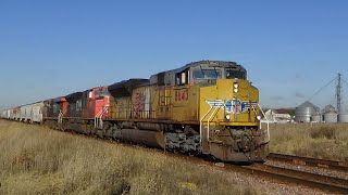 UP Clinton Sub train meet at Mechanicsville plus 4 trains at Stanwood IA November 11 2024 [upl. by Dorahs631]