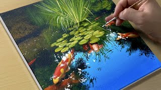 How to Draw a Koi Pond  Acrylic Painting Tutorial  STEP by STEP [upl. by Alden]