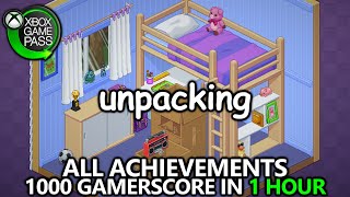 Unpacking  All Achievements  1000 Gamerscore in 1 Hour  Xbox Game Pass [upl. by Tanhya255]