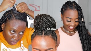 EASY PROTECTIVE SYLE  DIY Jumbo Knotless Goddess Box Braids Tutorial [upl. by Ziegler218]